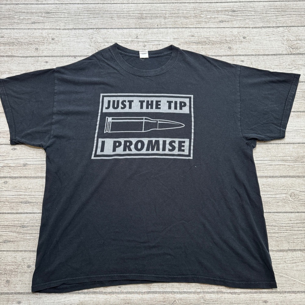 Vintage Graphic T-Shirt Mens XL Black Just The Tip I Promise Bullet Heavy Cotton